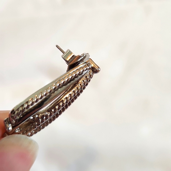 Silvertone Teardrop Loop Earrings - Picture 8 of 8